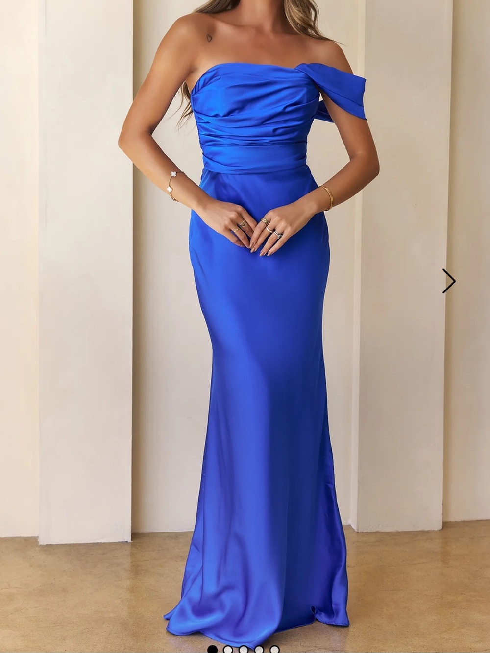 Hello Molly Sundrenched Chic Satin One Shoulder Maxi Dress Royal Blue